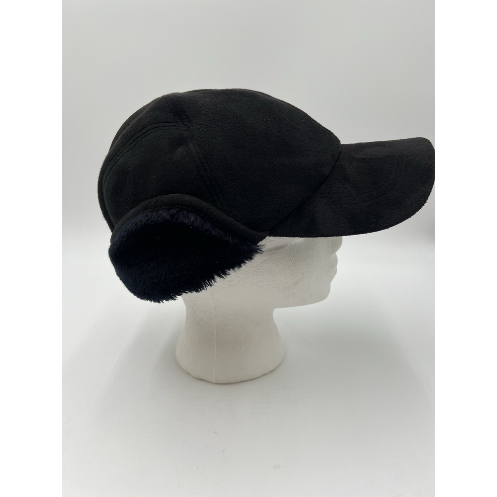 Scala Classics Black Faux Suede Ear Flap Winter Hat Faux Fur Lined Size M - Picture 6 of 14